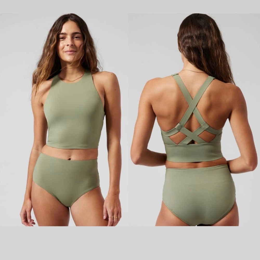 NWT Athleta Palm Conscious Crop Bikini Top - XS T/P- eucalyptus olive